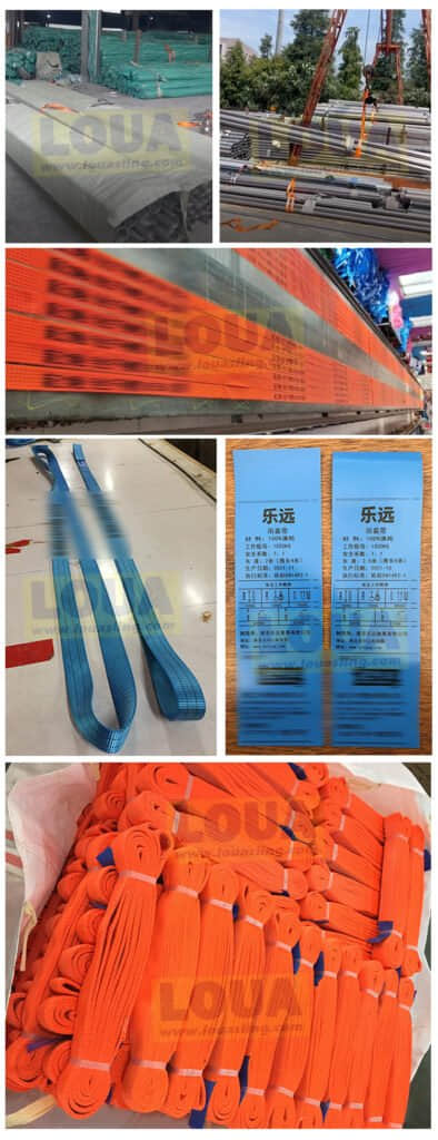 Print the name and contact information of the steel pipe company on lifting straps