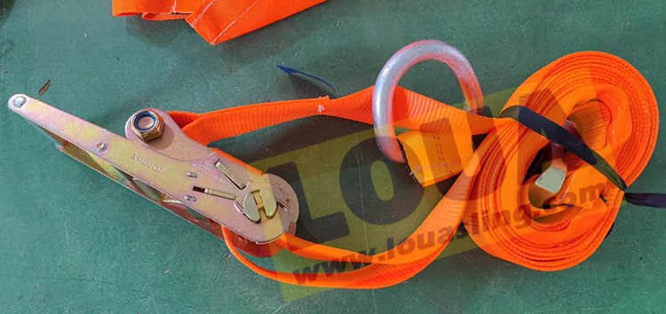 Custom-made MBS16ton heavy-duty ratchet strap with D ring and Elephant foot