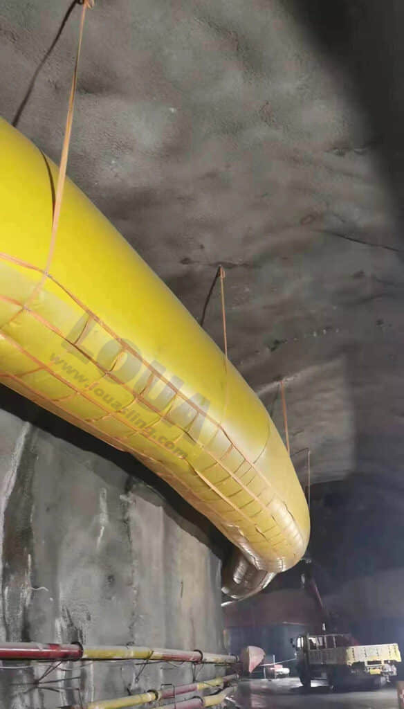 Tunnel construction ventilation pipe installation and fixed lifting net sling