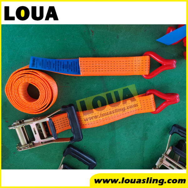 BL5000KG 5ton ratchet lashing strap for RORO vessel to secure bus | vehicle transportation ship lashing belt | auto shipping line bus secure strap