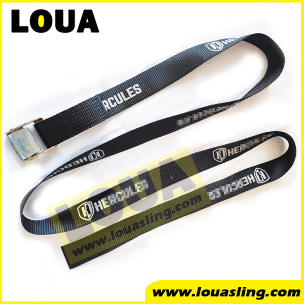 50mm 2inch Cam buckle strap with logo printing | black polyester lashing strap cargo bundling belt