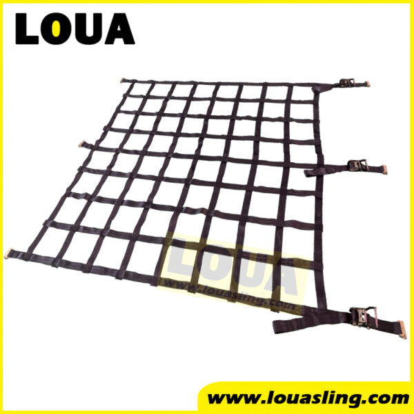 E track cargo net with ratchet | Adjustable heavy duty trailer cargo net