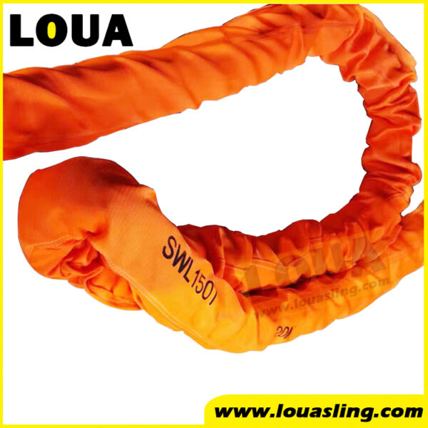 WLL 150ton polyester round sling with multi-ply abrasive wear sleeve safety factor 7:1 | China heavy-duty round sling factory