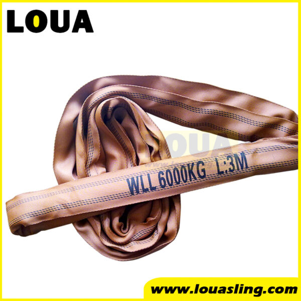 WLL 6ton polyester round sling with abrasive BROWN wear sleeve EN STANDARD 7:1, 6:1 | China manufacturer supplier offshore lifting belt