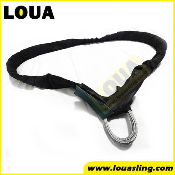 Stage black flexible round sling with wire rope core | fireproof black round sling