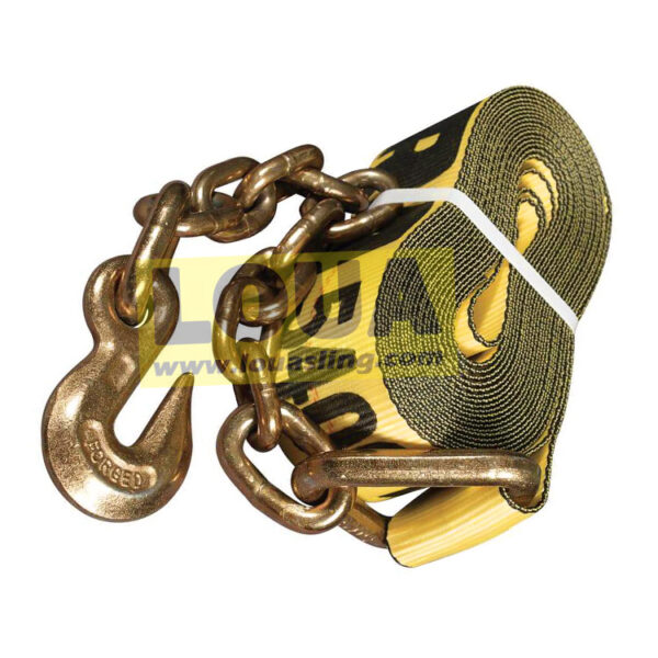 US standard Winch strap with Chain hook 4&#8243;27ft/30&#8242; | China manufacture factory supply WLL 6000LBS winch strap